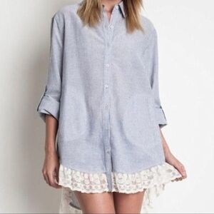 UMGEE tunic top Medium candy stripe lace bottom hi-low hem boho cottagecore
